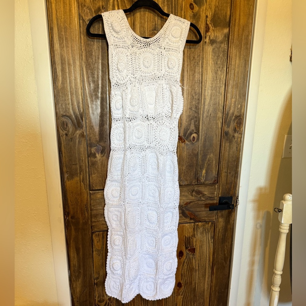 Anthropologie White Crochet Midi Dress